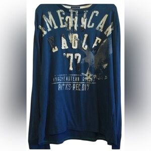 Vintage Fit American Eagle Men's Blue Graphic Long Sleeve Comfort Shirt Size XXL